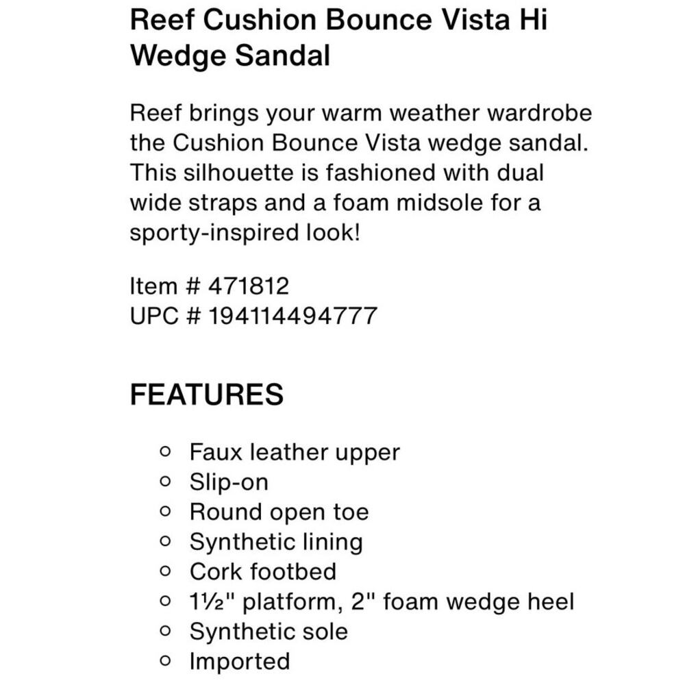 REEF Cushion Bounce Vista Hi Wedge Sandal Slide Metallic Copper Size 8 - Picture 9 of 10